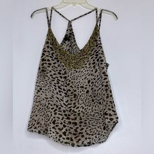 Macy’s Teen Vogue V-neck jeweled animal print flowy, layered top Sz M